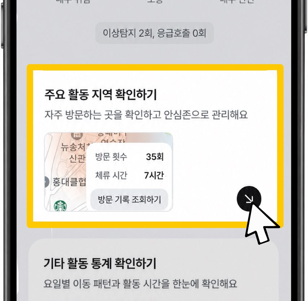 주요 활동 지역 요약 화면